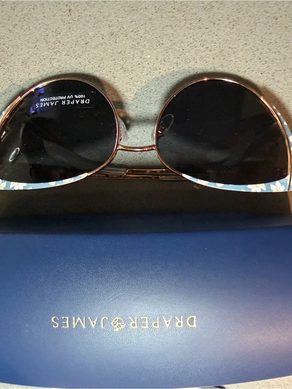 Draper James Rose Gold Sunglasses with Blue Floral Trim